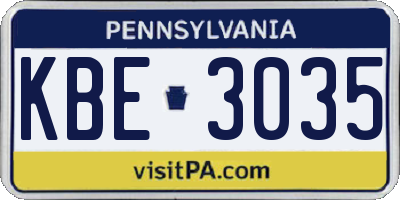 PA license plate KBE3035