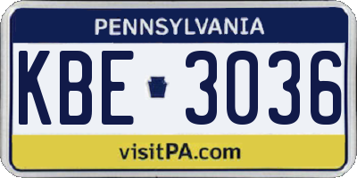 PA license plate KBE3036