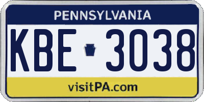 PA license plate KBE3038