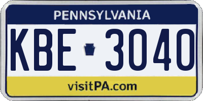 PA license plate KBE3040