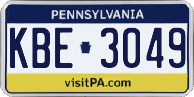 PA license plate KBE3049