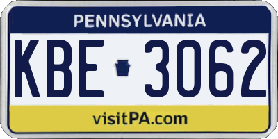 PA license plate KBE3062