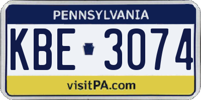 PA license plate KBE3074