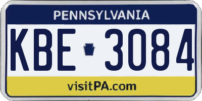 PA license plate KBE3084