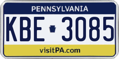 PA license plate KBE3085