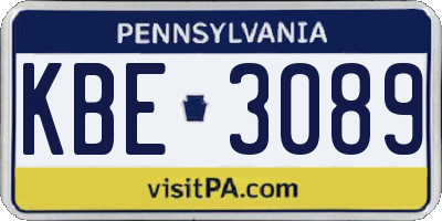 PA license plate KBE3089