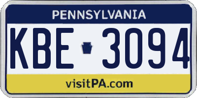 PA license plate KBE3094