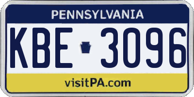 PA license plate KBE3096