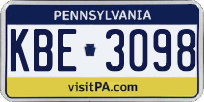 PA license plate KBE3098