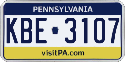 PA license plate KBE3107