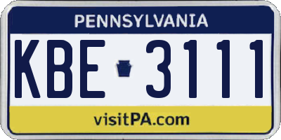 PA license plate KBE3111