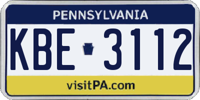 PA license plate KBE3112