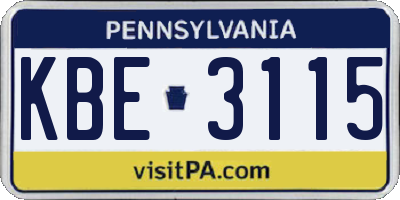 PA license plate KBE3115