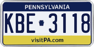 PA license plate KBE3118