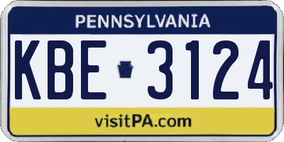 PA license plate KBE3124