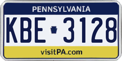 PA license plate KBE3128