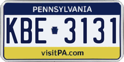 PA license plate KBE3131