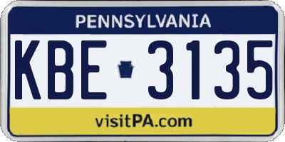 PA license plate KBE3135
