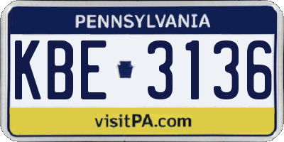 PA license plate KBE3136