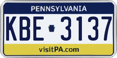 PA license plate KBE3137