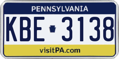 PA license plate KBE3138