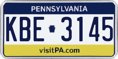 PA license plate KBE3145