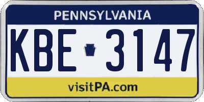PA license plate KBE3147
