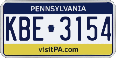 PA license plate KBE3154