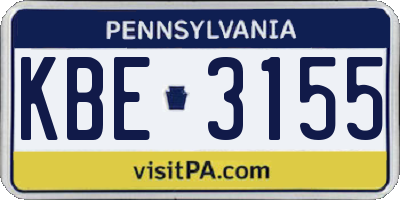 PA license plate KBE3155