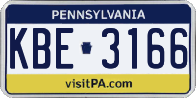 PA license plate KBE3166