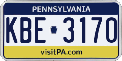 PA license plate KBE3170