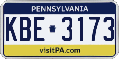 PA license plate KBE3173