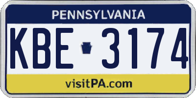 PA license plate KBE3174