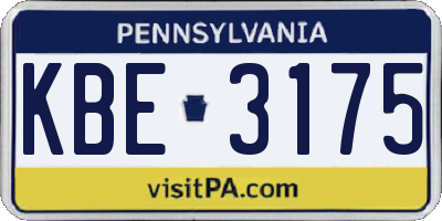 PA license plate KBE3175