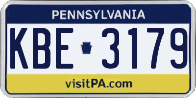 PA license plate KBE3179