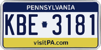 PA license plate KBE3181