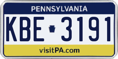 PA license plate KBE3191
