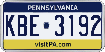 PA license plate KBE3192