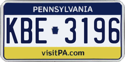 PA license plate KBE3196