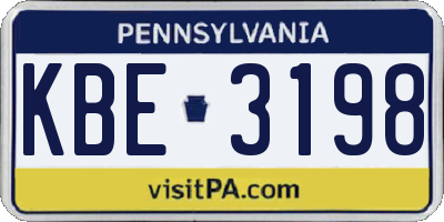 PA license plate KBE3198
