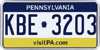 PA license plate KBE3203