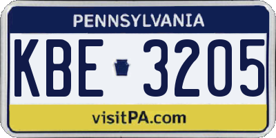 PA license plate KBE3205
