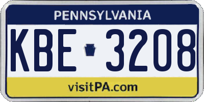 PA license plate KBE3208