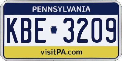 PA license plate KBE3209