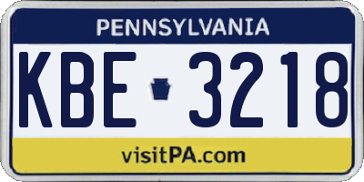 PA license plate KBE3218