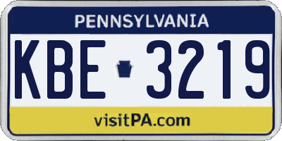 PA license plate KBE3219