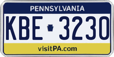 PA license plate KBE3230