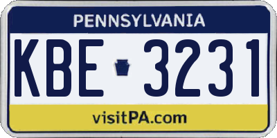 PA license plate KBE3231