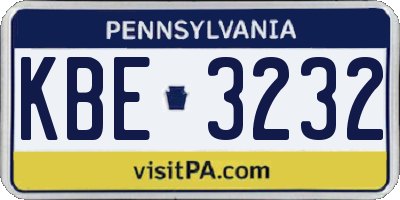 PA license plate KBE3232