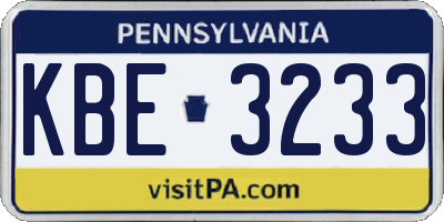 PA license plate KBE3233